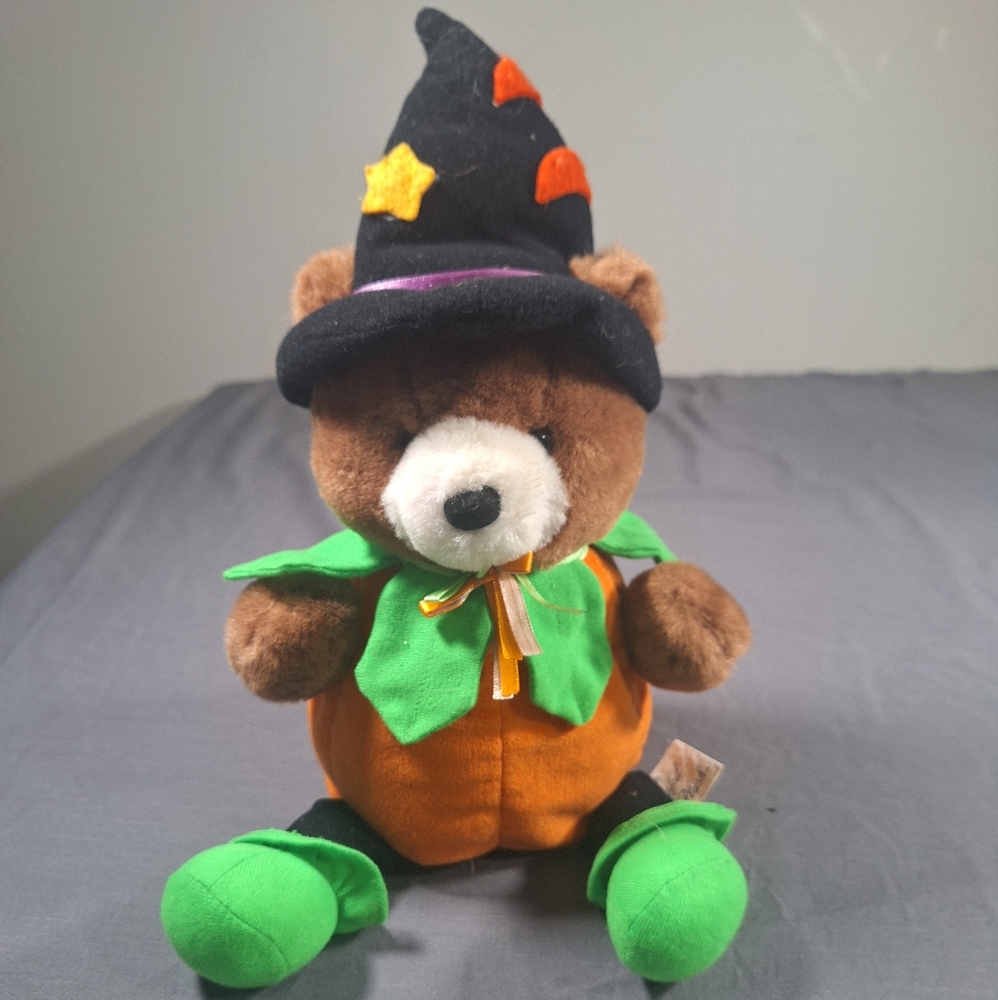 Adorable Halloween Bear in Witch Costume - Brown, Green, Orange